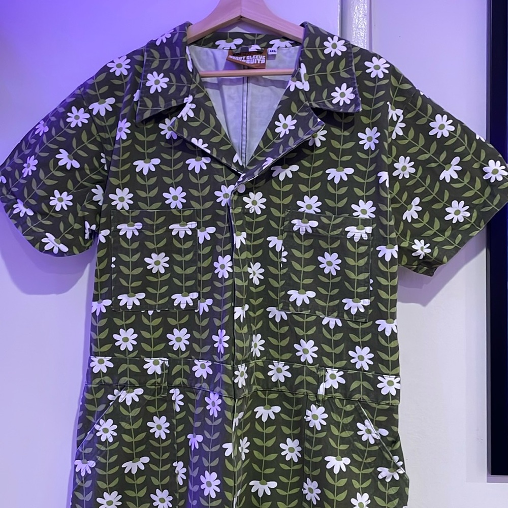 Big Bud Press Daisy Chain Short Sleeve Jumpsuit in Green size 1XL